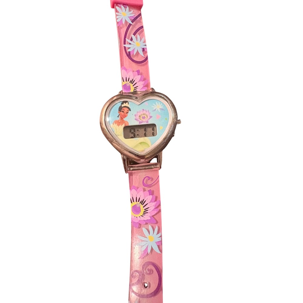 Disney Princess Tiana Digital Watch Heart Shape Pink Floral Strap PR017C